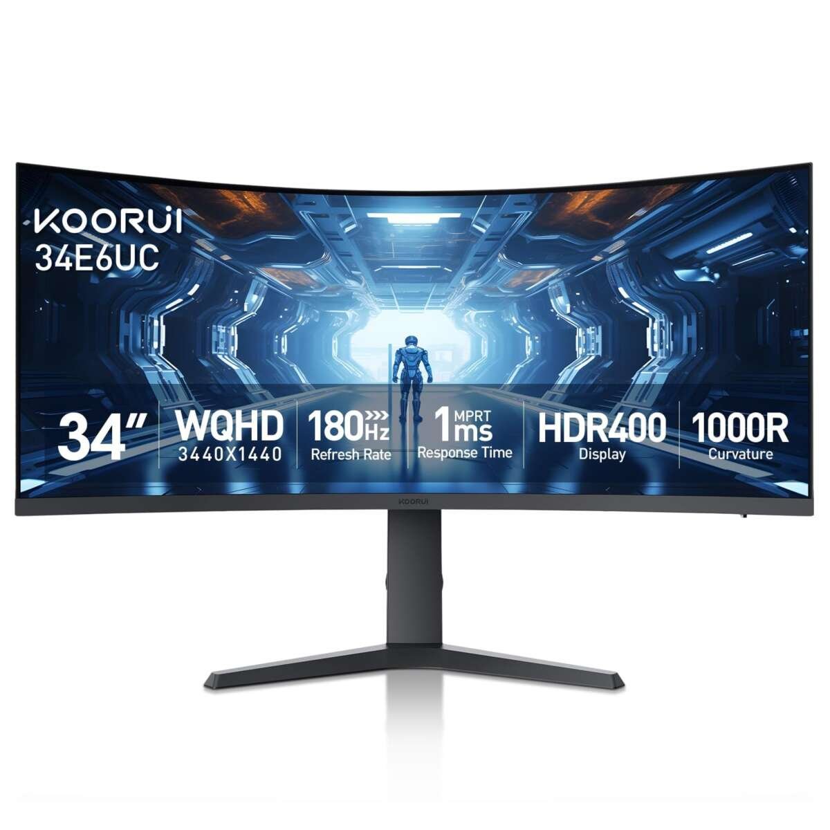 KOORUI 34-inch Curved Ultrawide WQHD 3440×1440 Gaming Monitor, 180Hz 1000R- PIP/