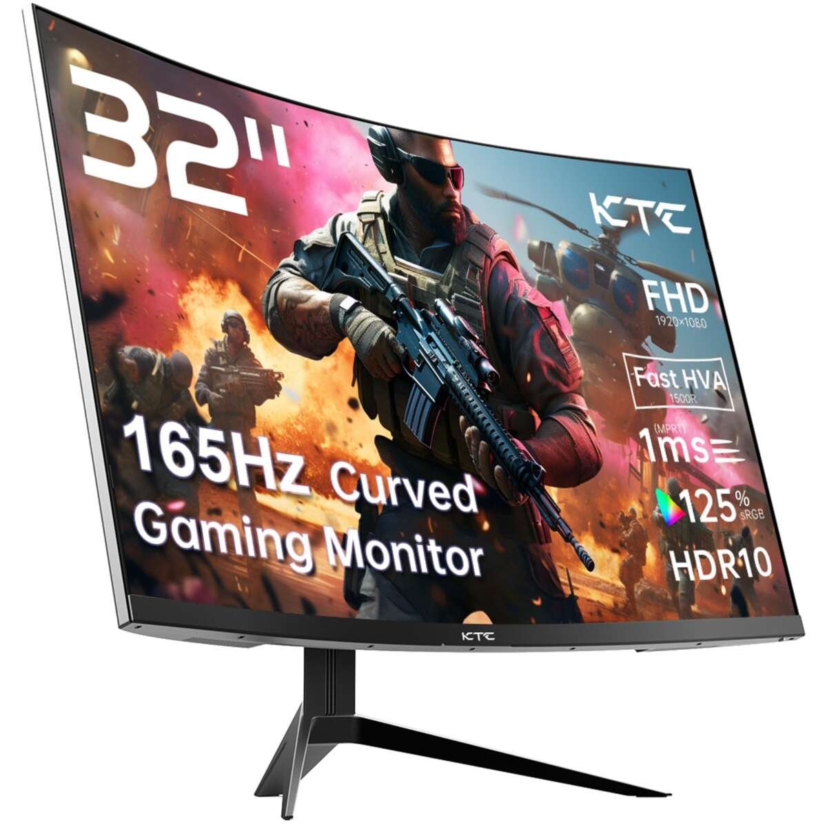 KTC 32 Inch FHD 1080p Curved Gaming Monitor - VA 1500R Curved Monitor, 165Hz 1ms
