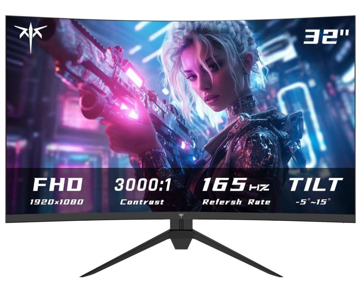 KTC 32 Inch Curved Gaming Monitor, FHD 1080P 165Hz PC Monitor, 1500R, 122% sRGB 