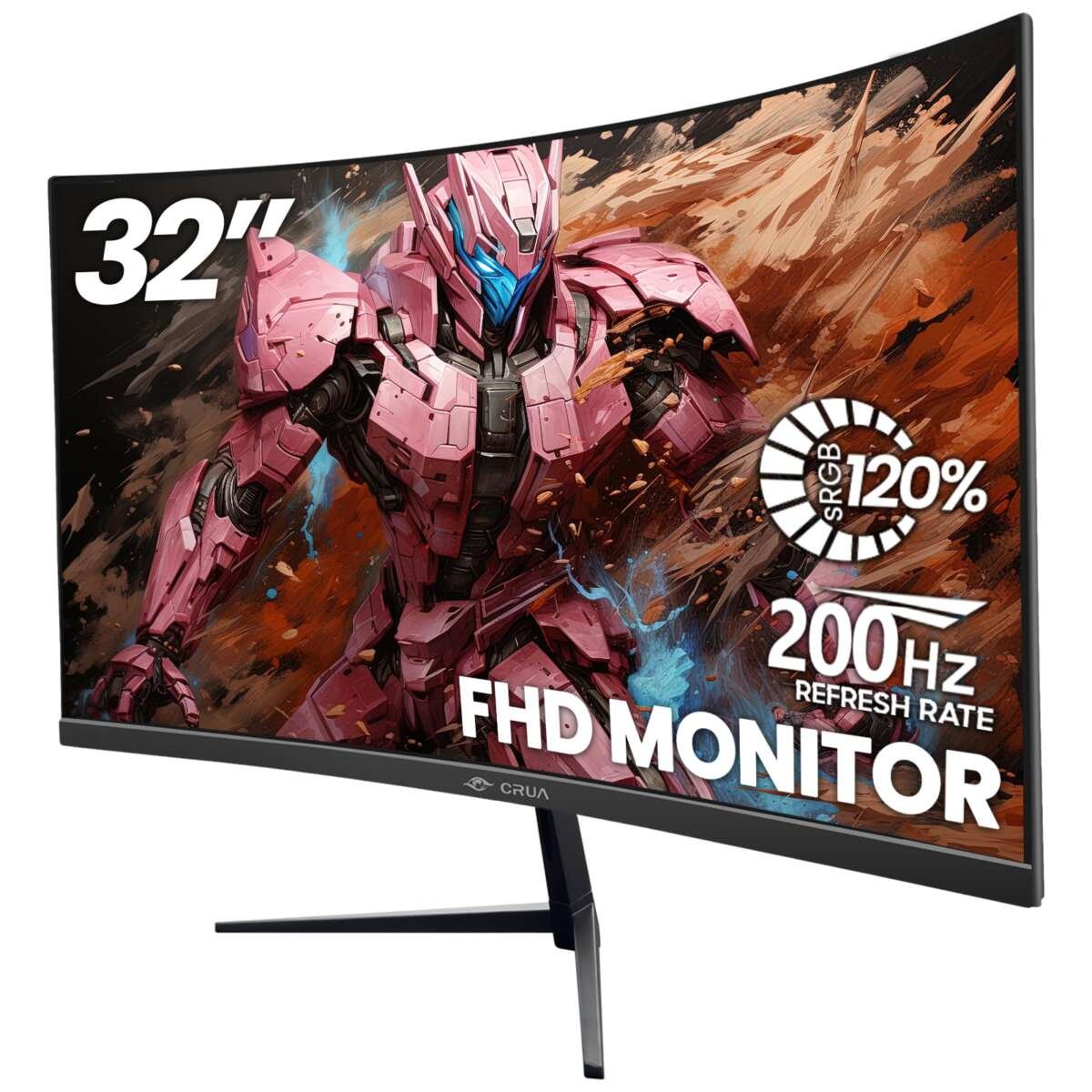 CRUA 32Inch Curved Gaming Monitor, FHD VA Screen 165Hz/200Hz, 1800R VA Screen, 1