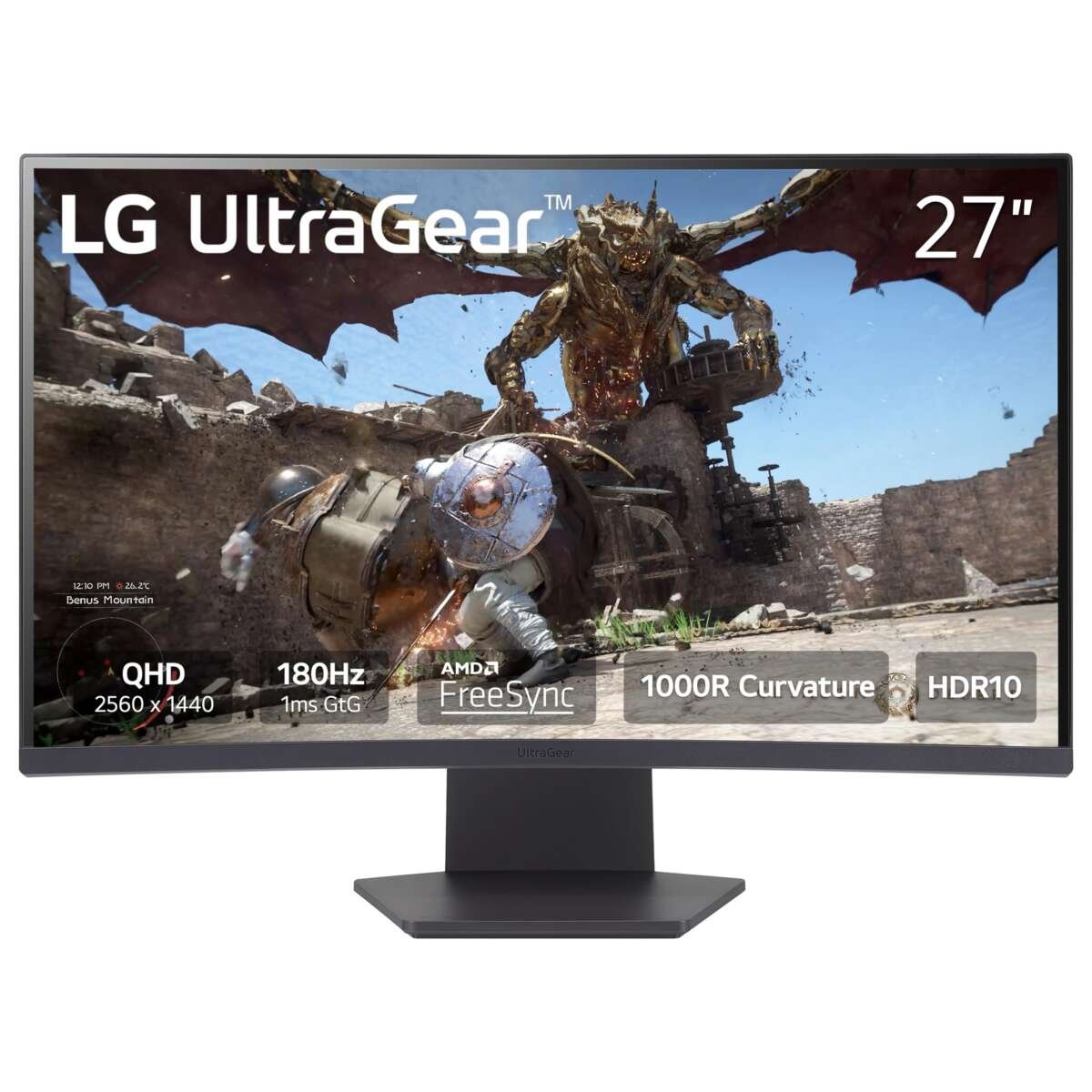 LG 27GS60QC-B Ultragear 27-inch Curved Gaming Monitor QHD 180Hz 1ms 1000R AMD F