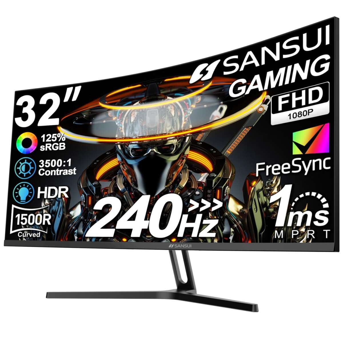 SANSUI 32 Inch Curved 240Hz Gaming Monitor High Refresh Rate, FHD 1080P Gaming P