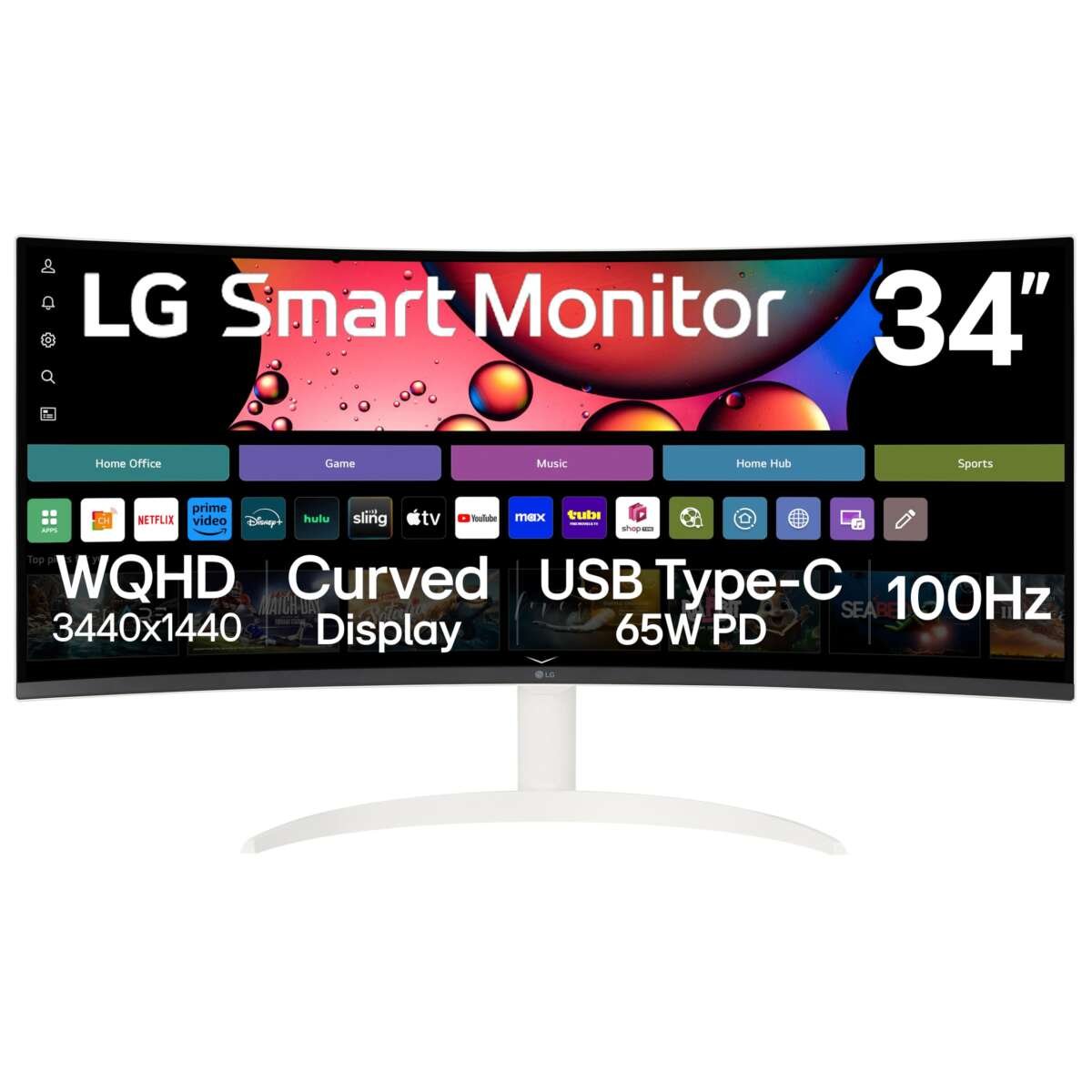 LG 34SR63QA-W 34 inch Smart Curved Monitor with Streaming TV, QHD 1440p, UltraWi