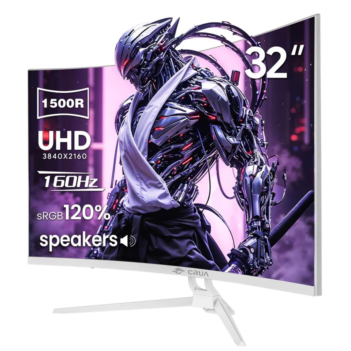 CRUA 32" Curved Gaming Monitor, 144Hz/160Hz 4K UHD 1500R VA Screen, Supports AMD