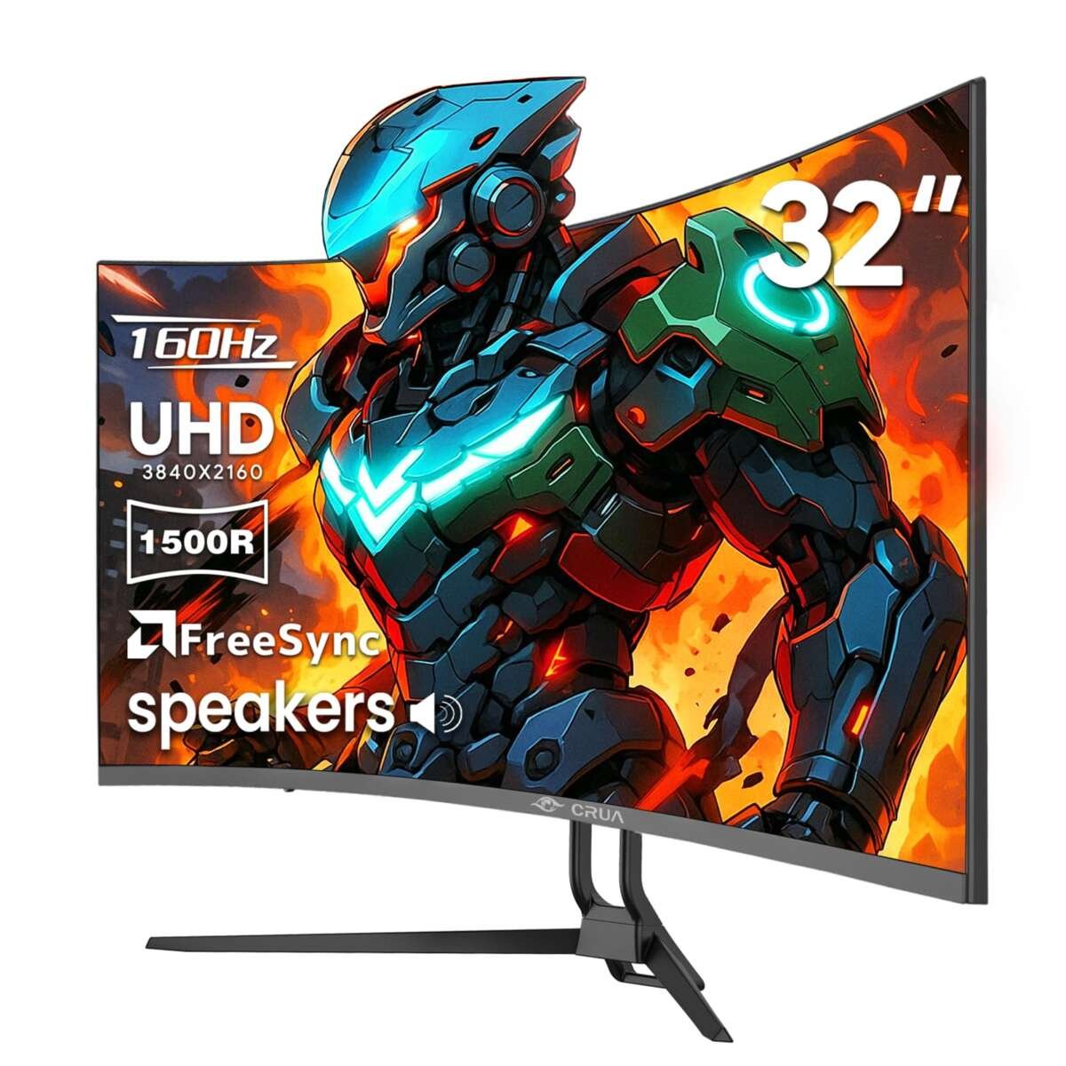 CRUA 32" Curved Gaming Monitor, 4k UHD VA Screen, 1500R, 144Hz/160Hz Computer Mo