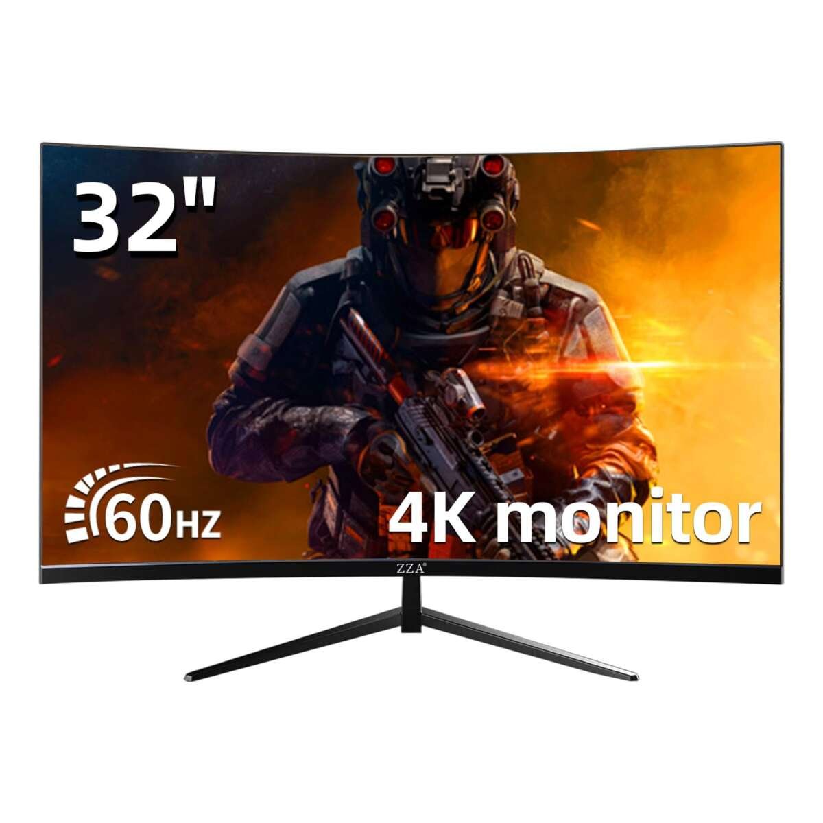 ZZA 32 Inch Curved Monitor 4k, Computer Screen 60HZ 4k UHD 3000R VA Panel, Gamin