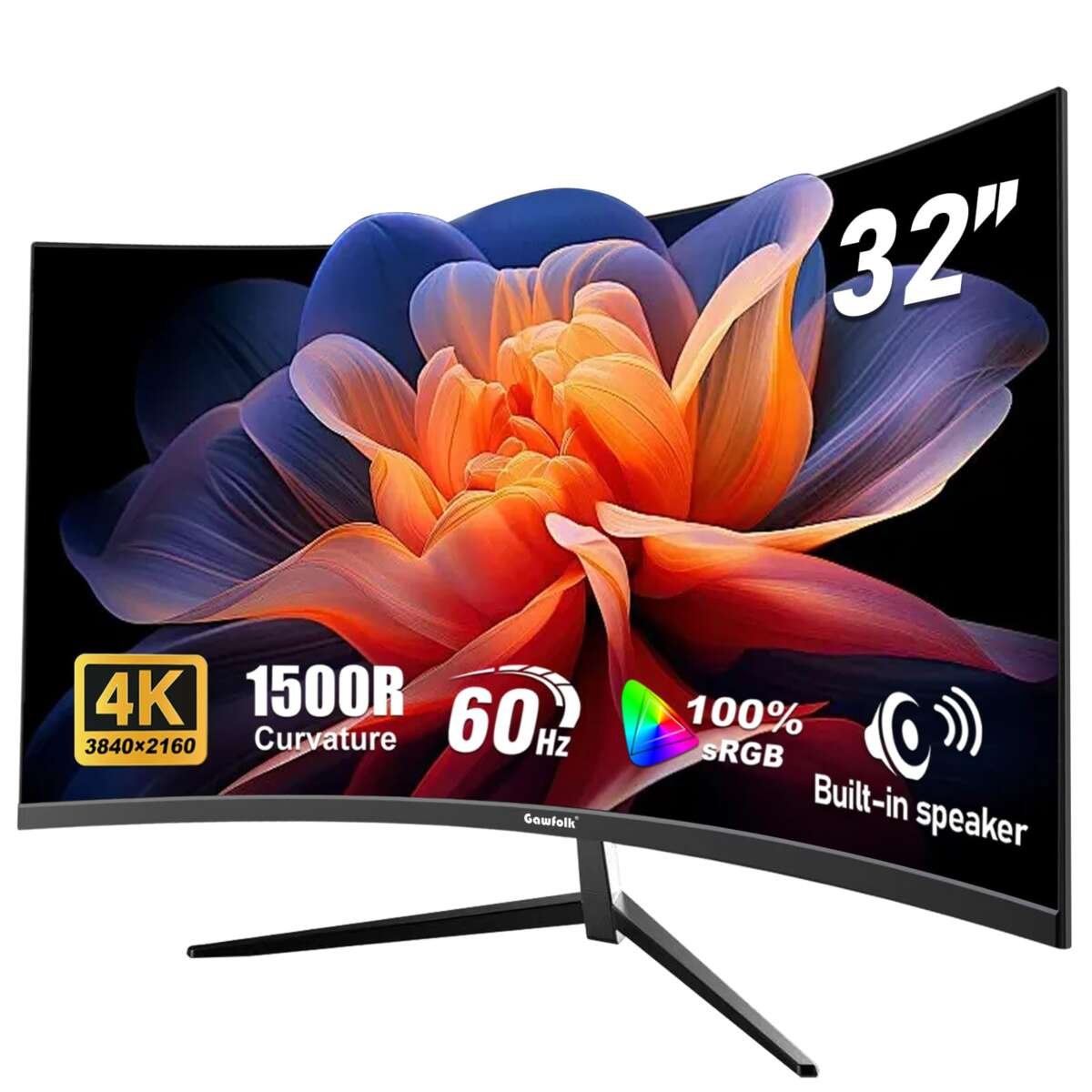 Gawfolk 32 Inch 4K UHD Curved 1500R Computer Monitor, Ultra-Clear Screen, 100%