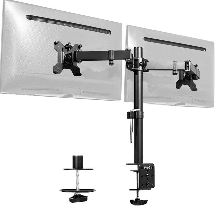 VIVO Dual Monitor Desk Mount: Heavy Duty Black Steel Stand for Two 30-