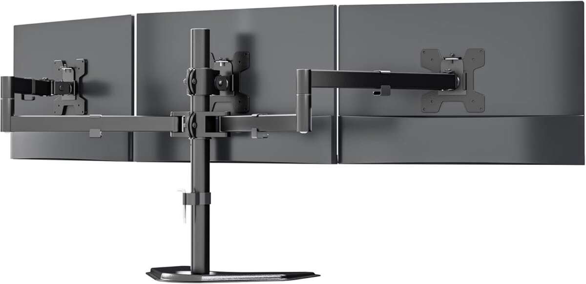 WALI Triple Monitor Stand: Free Standing Desk Mount for 3 Screens up t