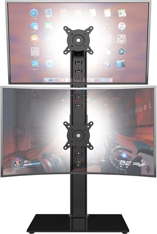 Vertical Dual Monitor Stand for Two 13-34 Inch Screens, Free-Standing 