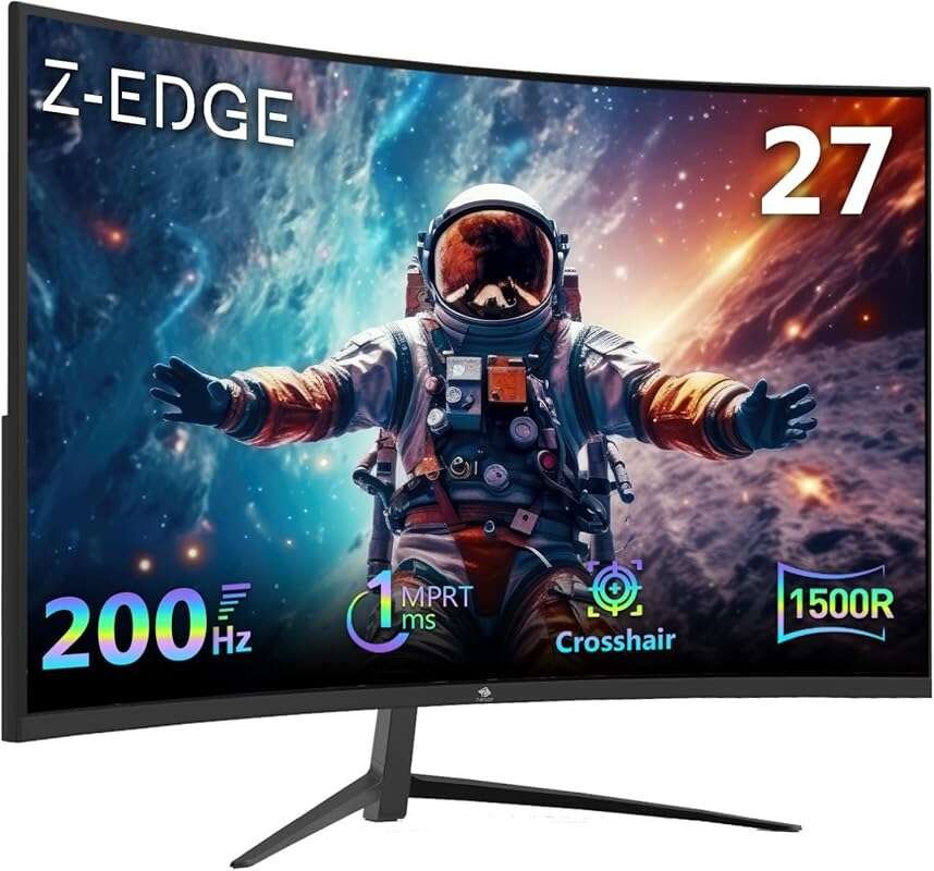 Z-Edge 27-inch FHD 200Hz Curved Gaming Monitor, 1ms MPRT, FreeSync, Lo