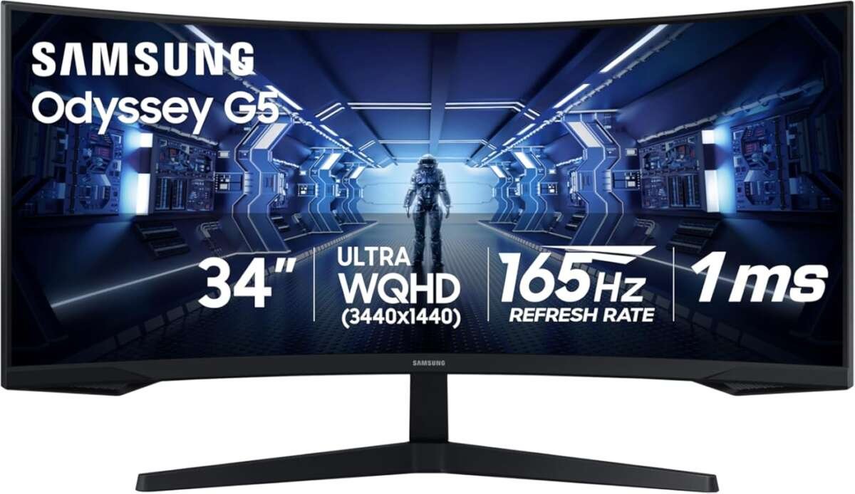 Samsung 34-Inch Odyssey G5 165Hz 1ms Curved WQHD Ultrawide Gaming Moni