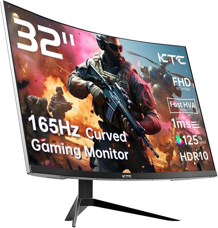 KTC 32 Inch FHD 1080p Curved Gaming Monitor: 165Hz, 1ms, FreeSync, G-S