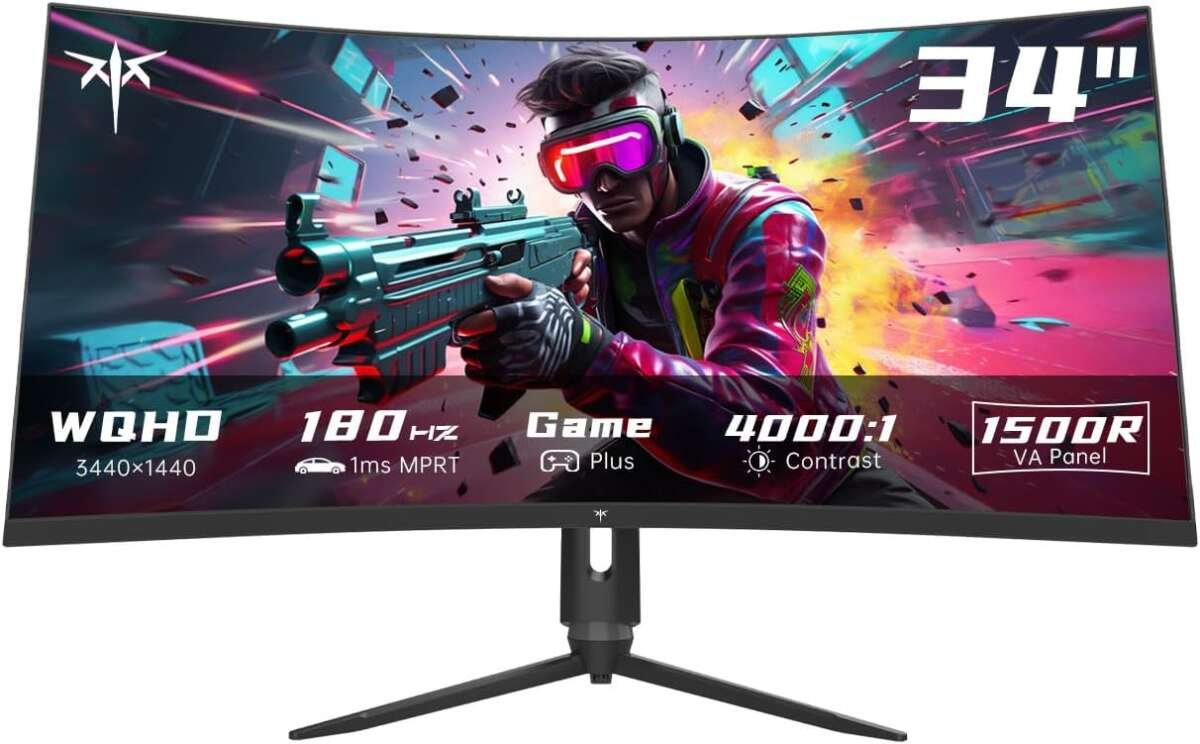KTC 34-Inch 180Hz WQHD Curved Ultrawide Gaming Monitor with HDR, FreeS