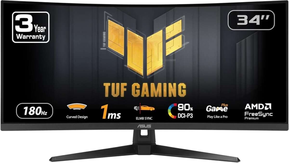 ASUS TUF Gaming 34” Ultra-Wide QHD 180Hz Curved Gaming Monitor with 1m