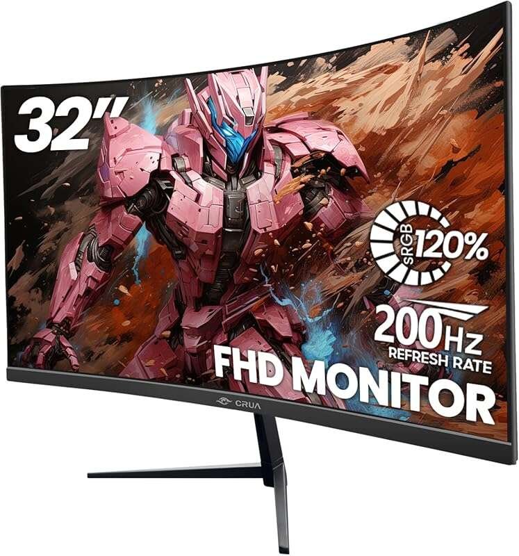 CRUA 32-inch Curved 165Hz FHD Gaming Monitor with 1800R VA Screen & 12