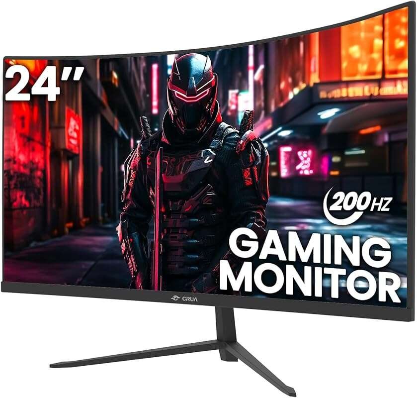 CRUA 24-inch 200Hz Curved Gaming Monitor, FHD 1080P, FreeSync, HDMI, D