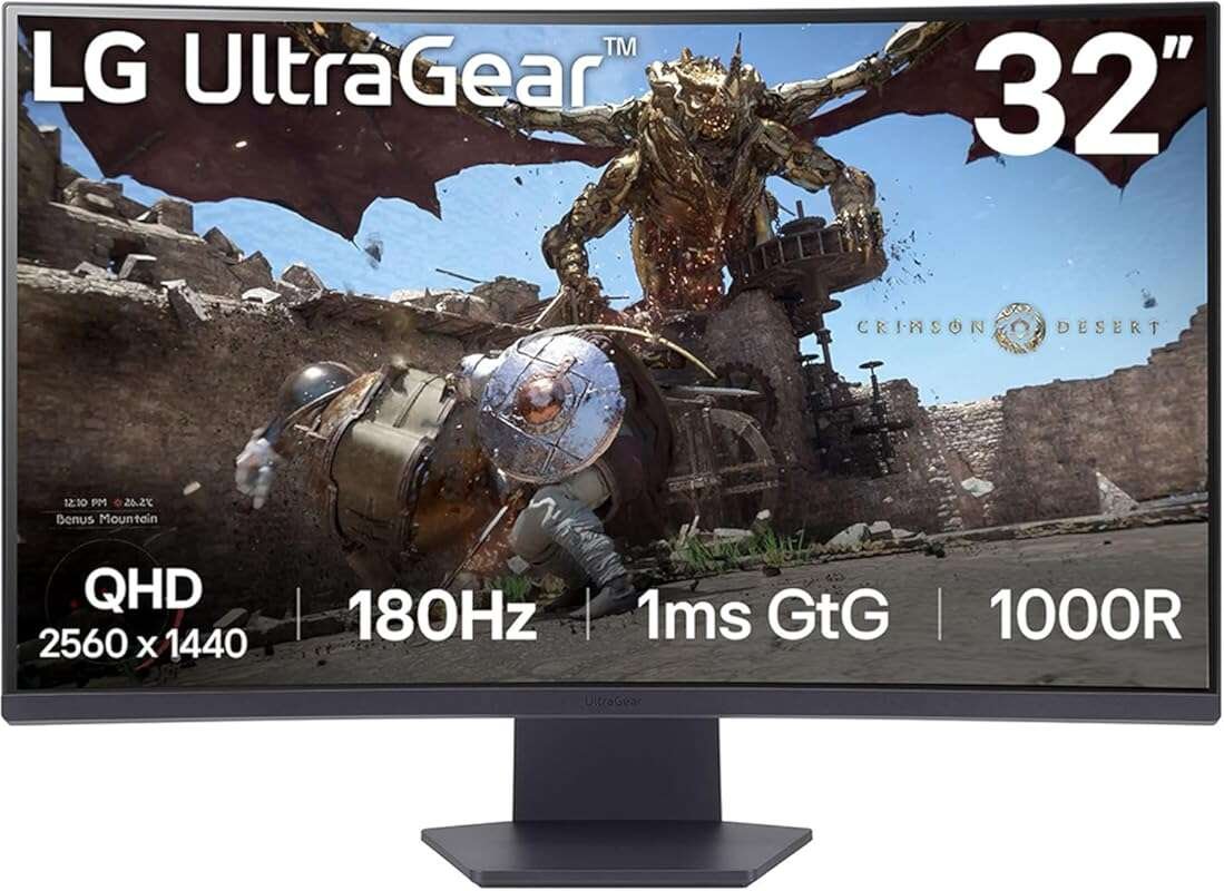 LG 32-inch Ultragear 180Hz QHD Curved Gaming Monitor, 1ms, FreeSync, H