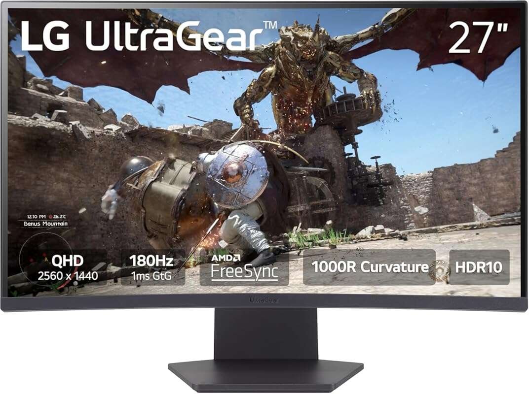 LG 27GS60QC-B Ultragear 27-inch Curved QHD 180Hz 1ms Gaming Monitor, H