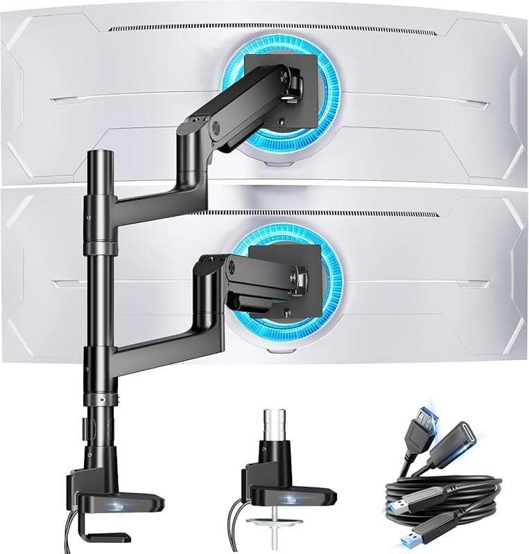 ARES WING Vertical Dual Monitor Mount for Ultrawide Curved Screens, Ga