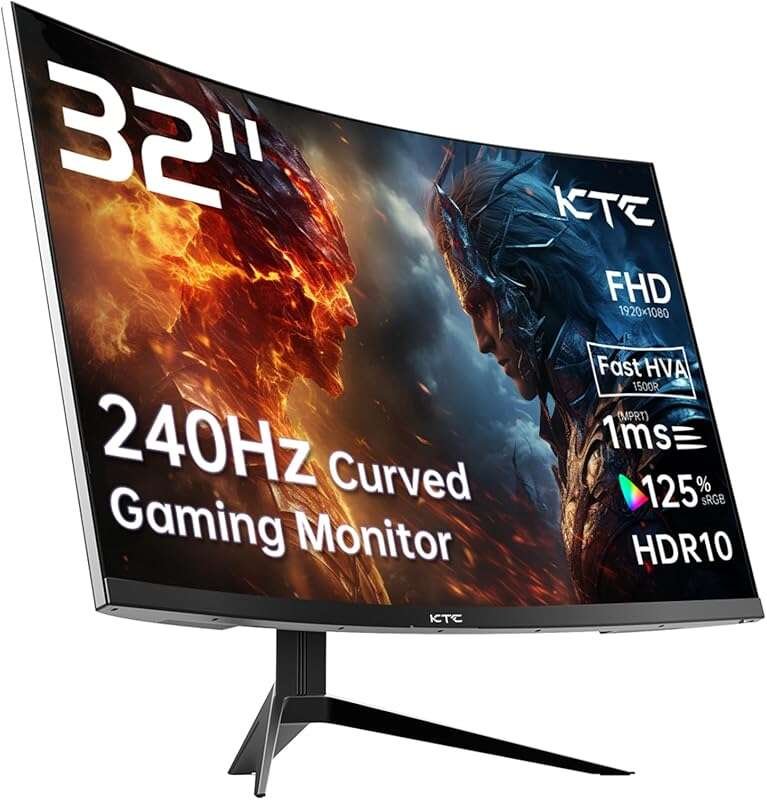KTC 32-inch 240Hz Curved Gaming Monitor, 1080P, 1ms, Freesync/G-sync, 