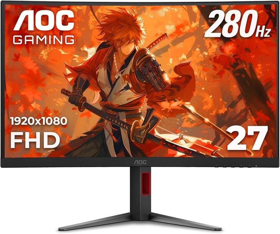 AOC 27-inch Curved 280Hz Gaming Monitor, FHD, FreeSync, HDR Ready, Hei