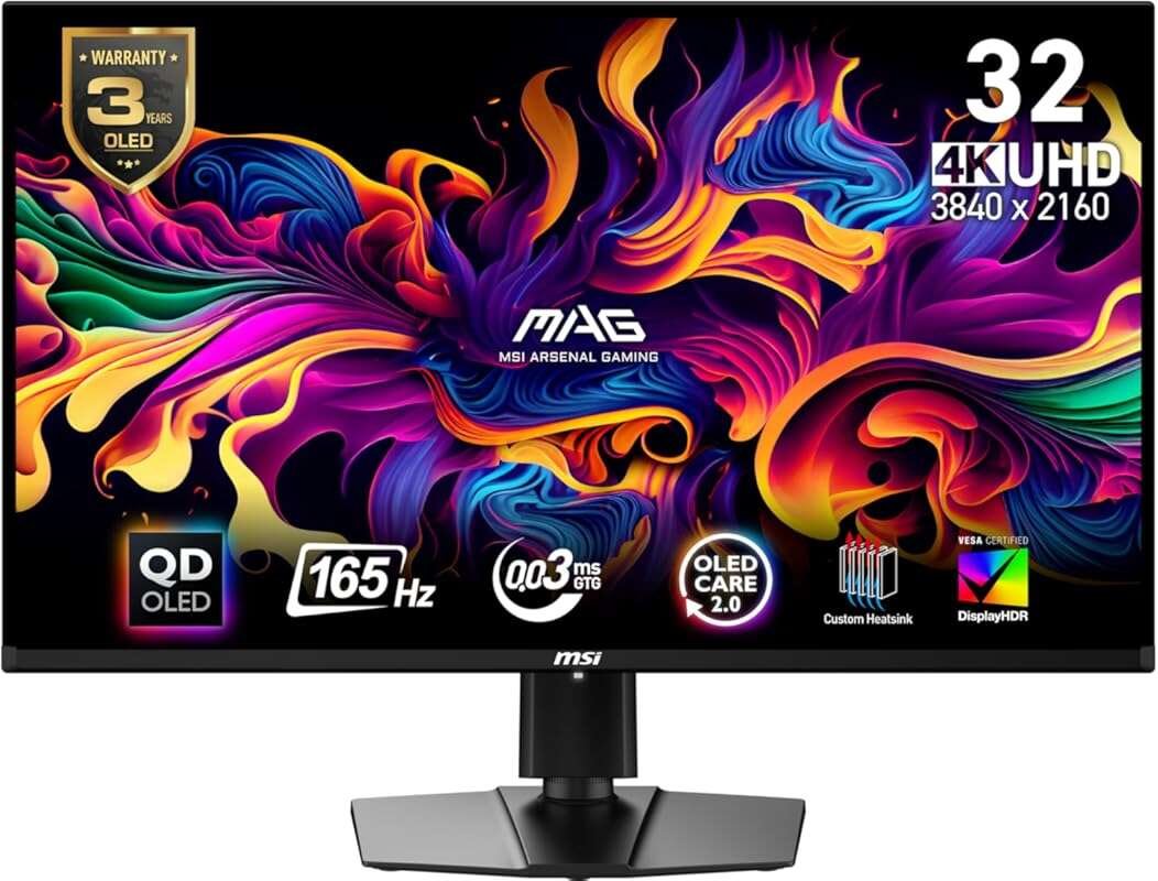 MSI MAG 321UP QD-OLED 32-inch 4K UHD Computer Monitor: 165Hz, 0.03ms, Height Adjustable