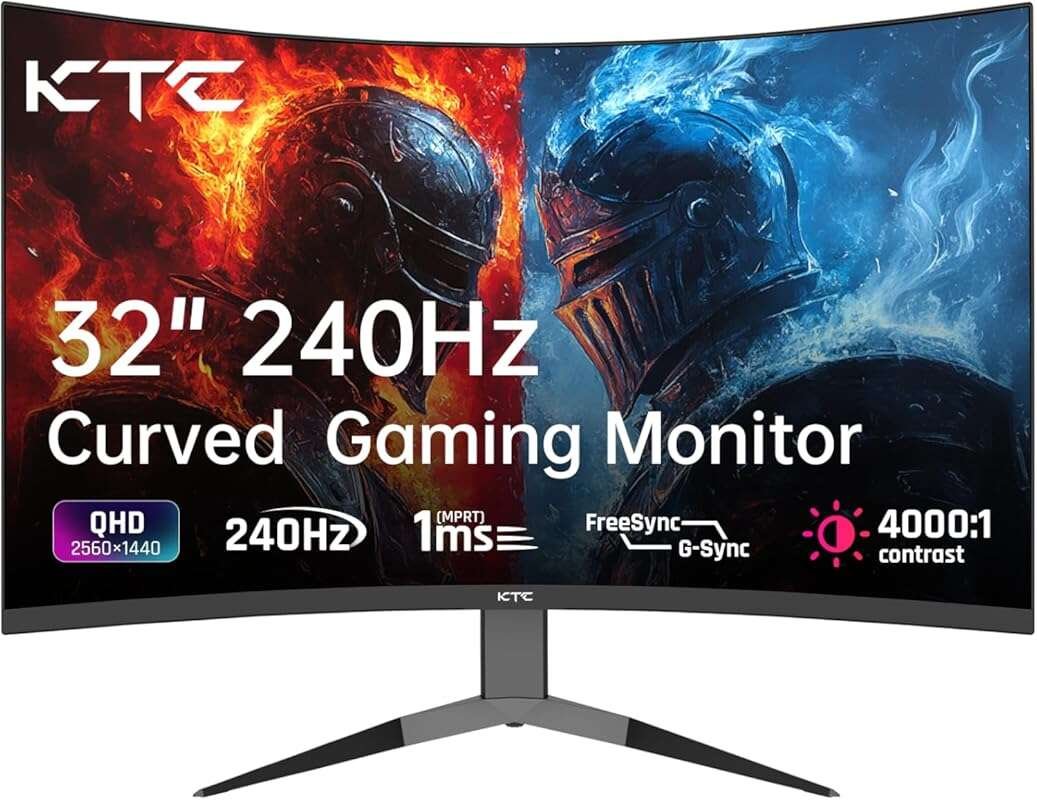 KTC 32 Inch 240Hz Curved 1440P Gaming Monitor, 1ms, 1000R, 122% sRGB, 