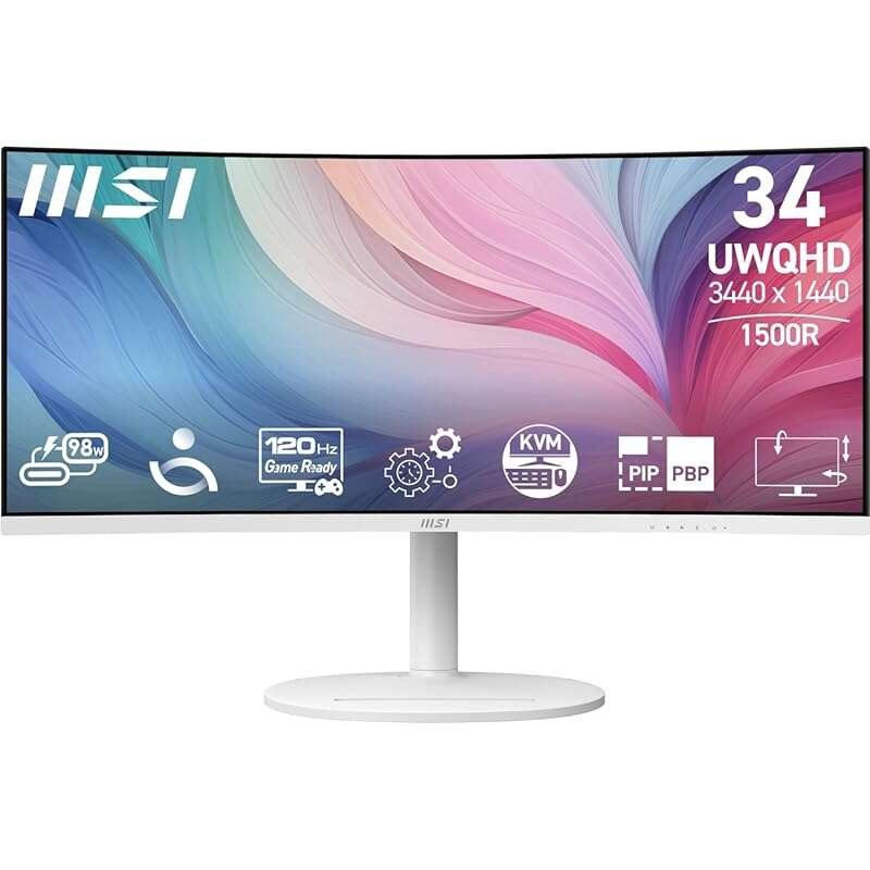 MSI Modern MD342CQPW 34-inch 1800R Curved VA Monitor with 98W USB-C Po