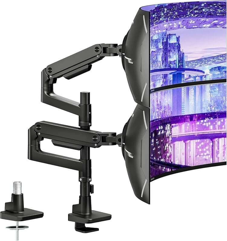 ARES WING Gas Spring Dual Monitor Arm: Heavy Duty Mount for 17-49