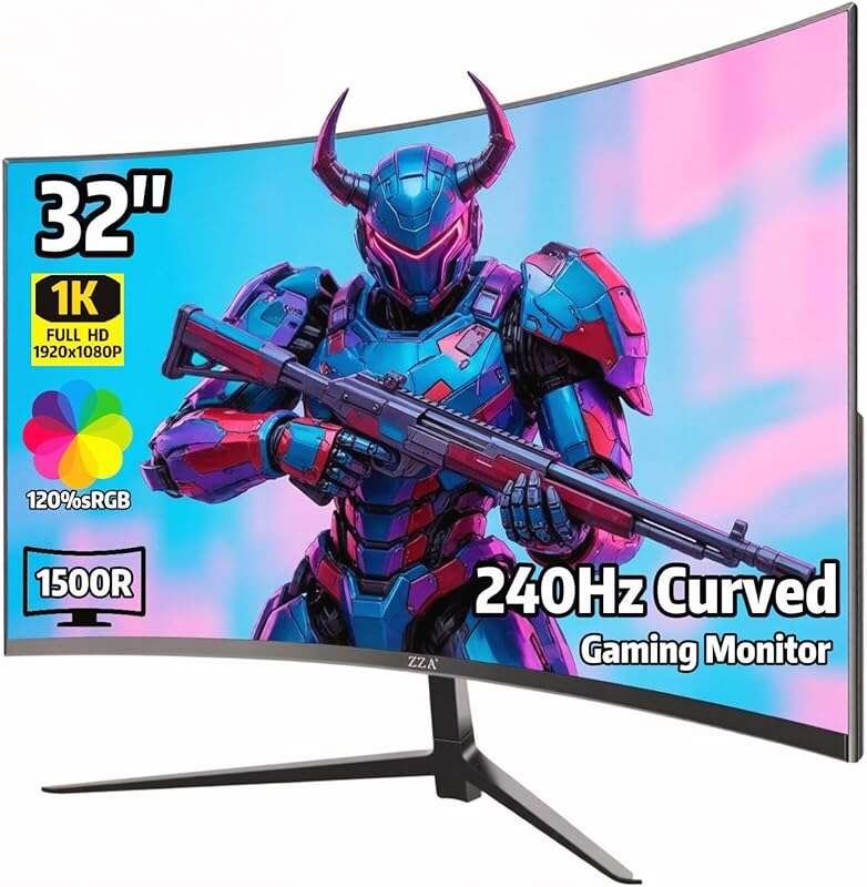ZZA 32 Inch Curved 240Hz Gaming Monitor, 1080p FHD, HDMI, DP, USB, Wid