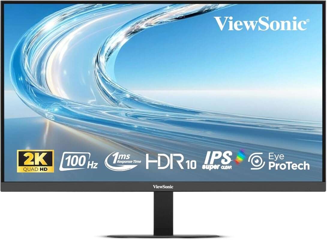 ViewSonic 27-inch 2K IPS Monitor: 104% sRGB, HDR10, FreeSync, Dual Spe
