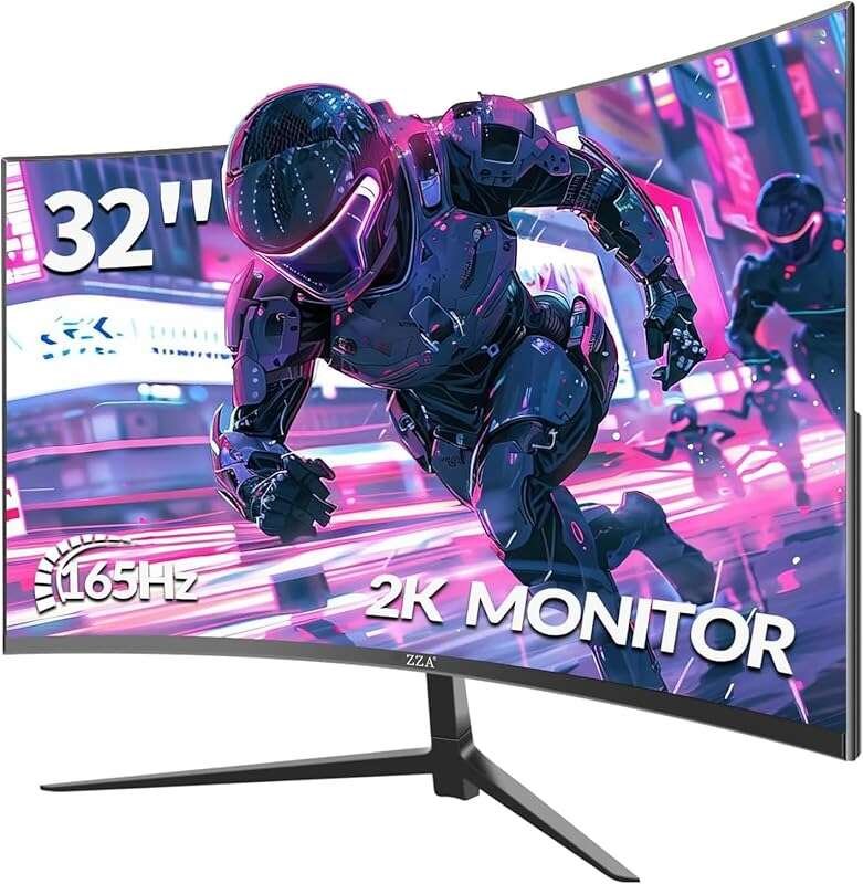 ZZA 32-inch 1440p Curved Gaming Monitor: 165Hz, 1ms, 1500R, HDR10, 120