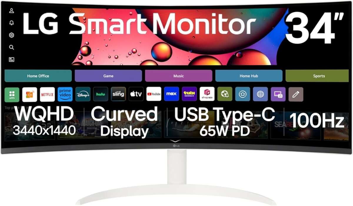 LG 34-inch QHD UltraWide Curved Smart Monitor: webOS, USB-C 65W PD, 10