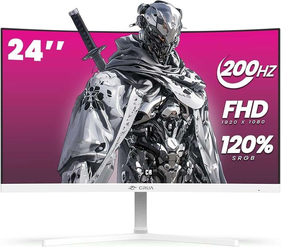 CRUA 24-inch Curved Gaming Monitor: 165Hz/200Hz, FHD, 120% sRGB, AMD F