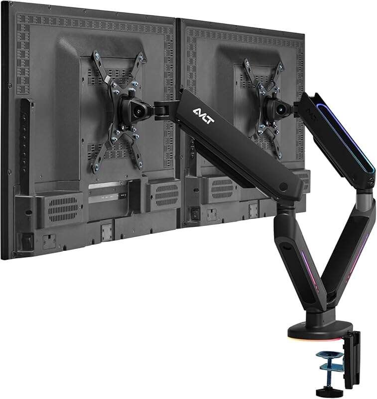 AVLT Dual RGB Gaming Monitor Arm Desk Mount for 27-43 Inch Screens, 20