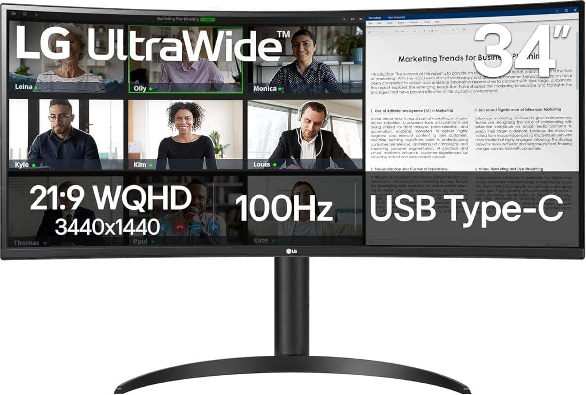 LG 34-inch UltraWide WQHD Curved Monitor: 100Hz, USB-C, HDR10 & Adjust