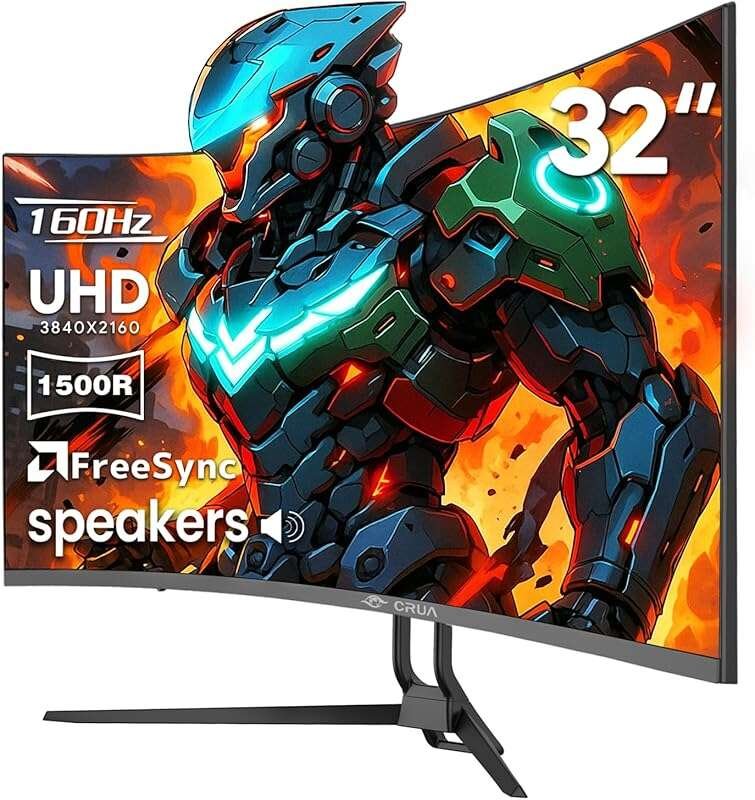 32-inch 4K UHD 144Hz Curved Gaming Monitor with VA Screen, 1500R, Free