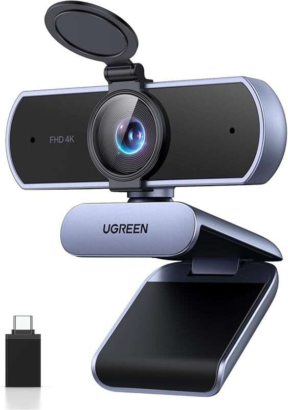 UGREEN 4K Ultra HD Webcam with Microphone, Privacy Cover, and USB A/C 
