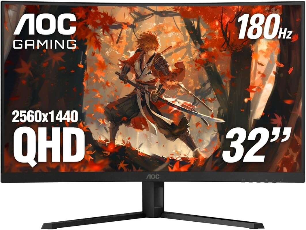 AOC CQ32G4VE 32-inch 180Hz Curved Gaming Monitor QHD 1500R, 0.5ms MPRT