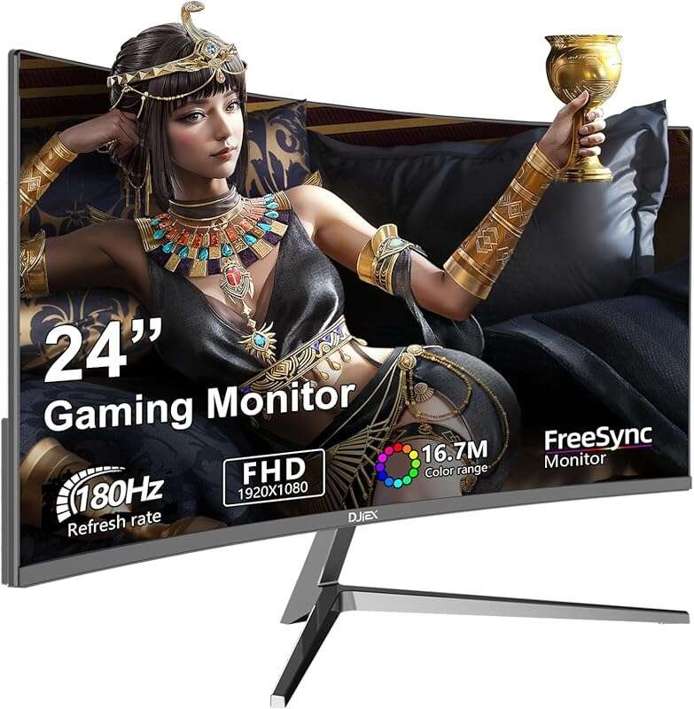 24 Inch Curved Gaming Monitor, 180Hz FHD 1080P, 1ms MPRT, HDR10, FreeS