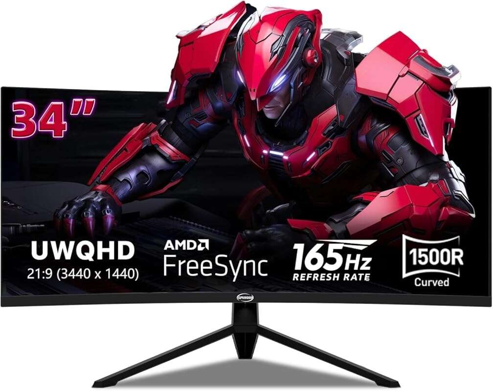 34 Inch 4K Curved 165Hz Ultrawide Gaming Monitor, HDR, 1500R, 125% sRG