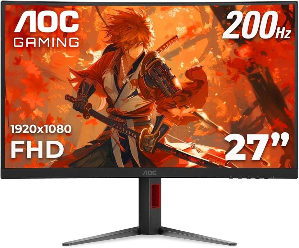 AOC 27-inch Curved Gaming Monitor, FHD 1080p, 1500R, 200Hz, 0.3ms, Hei