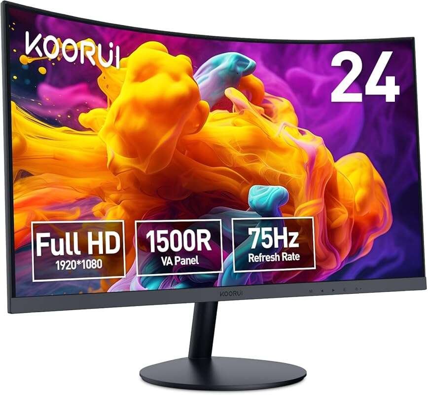 KOORUI 24 inch Curved Monitor, 1500R Full HD 1080P, Tilt Adjustment, E