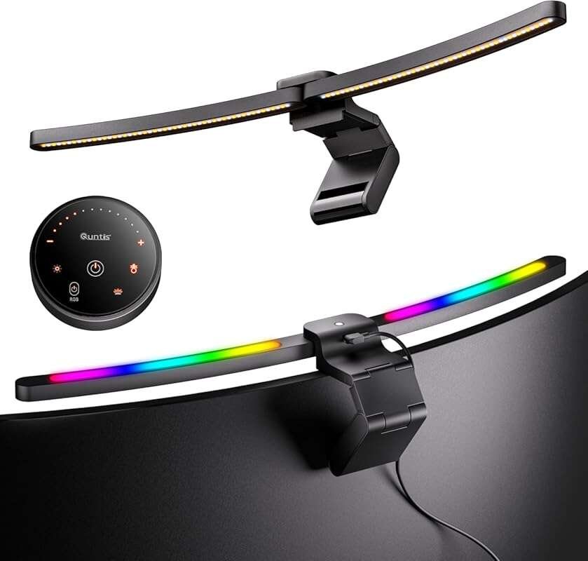 Quntis Curved Monitor Light Bar: 15 RGB Modes, Stepless Dimming for 34