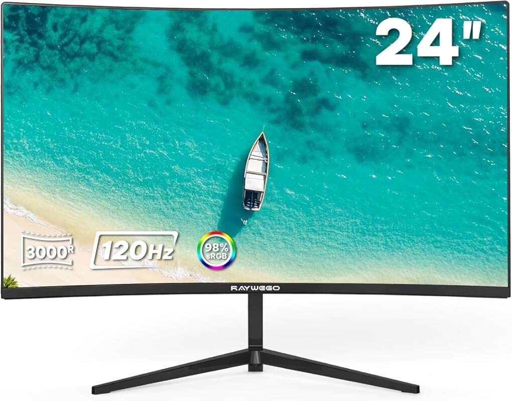 Raywego 24-inch Curved 120Hz 1ms Gaming Monitor, FHD 1920x1080P, FreeS