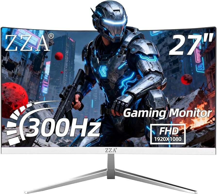 ZZA 27-inch 240-300Hz White Curved Gaming Monitor with 1080p FHD and F
