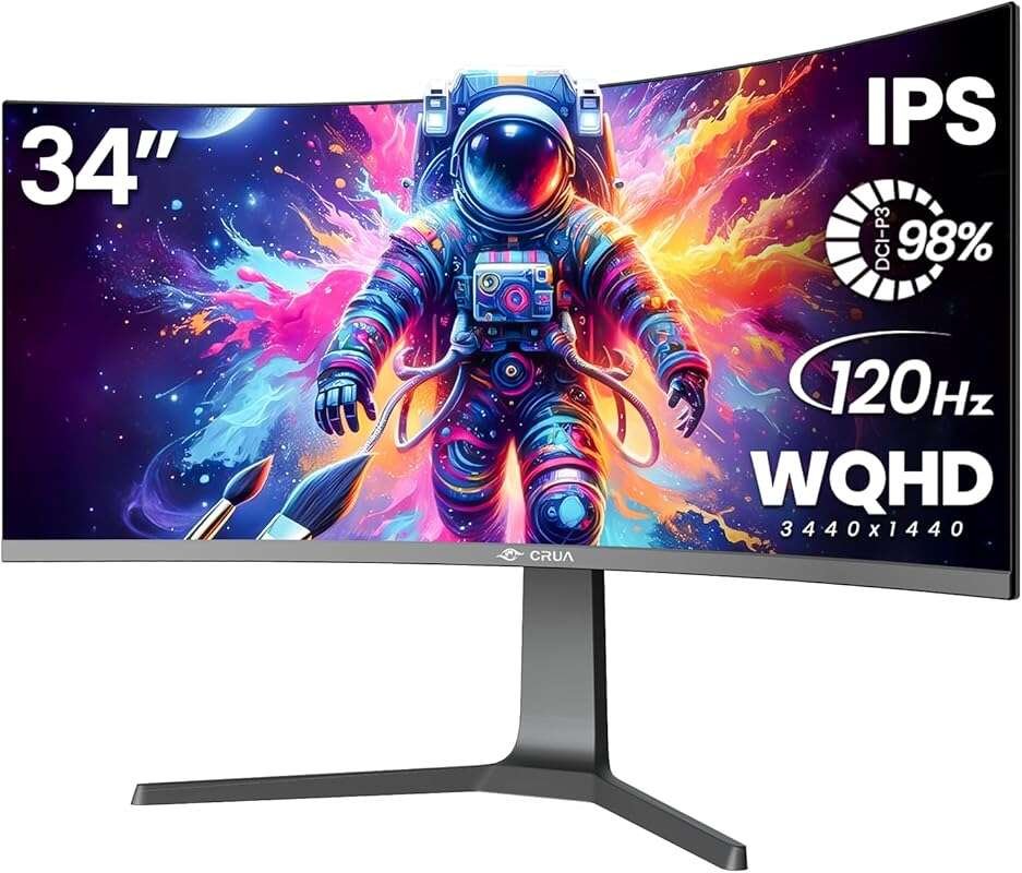 CRUA 34-inch IPS Curved WQHD Gaming Monitor: 120Hz, 1900R, 21:9 Ultraw