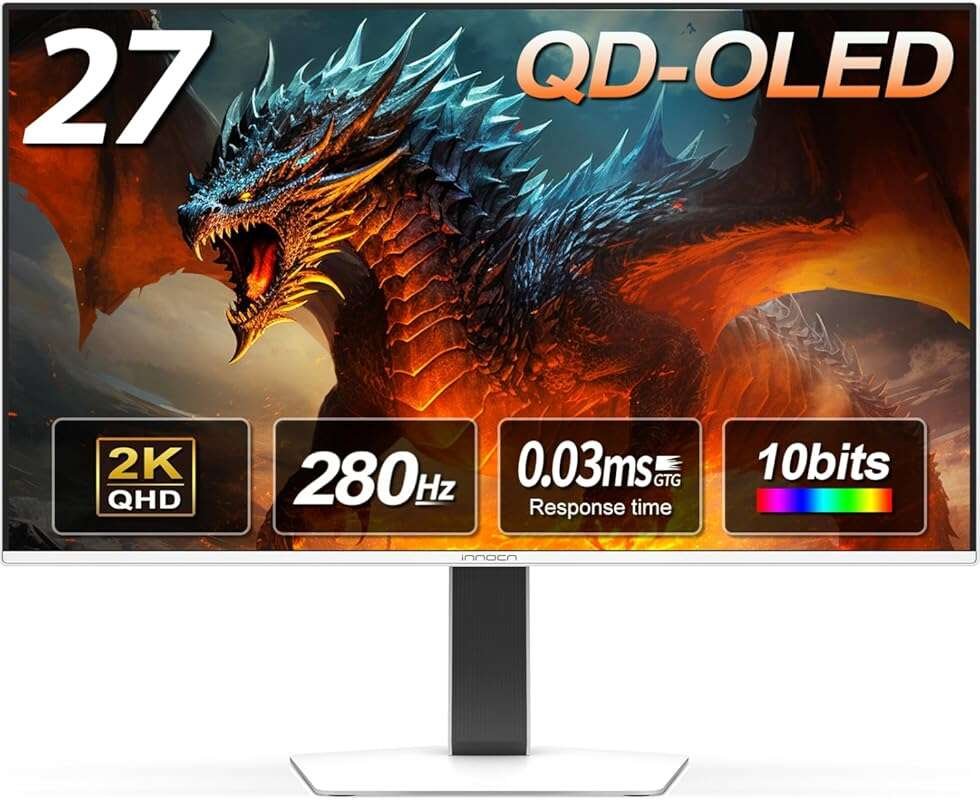 INNOCN 27-inch QD-OLED 2K QHD 280Hz Gaming Monitor, 0.03ms, G-Sync Com