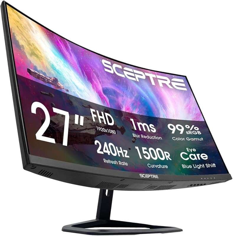 Sceptre 27-Inch Curved Gaming Monitor FHD 1080p 240Hz with Built-in Sp